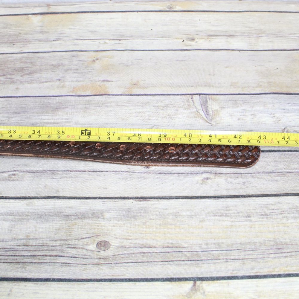 Brushy Creek Brown Basket Weave Pattern Full Grain Cowhide Leather Belt Size 38 - Picture 9 of 9